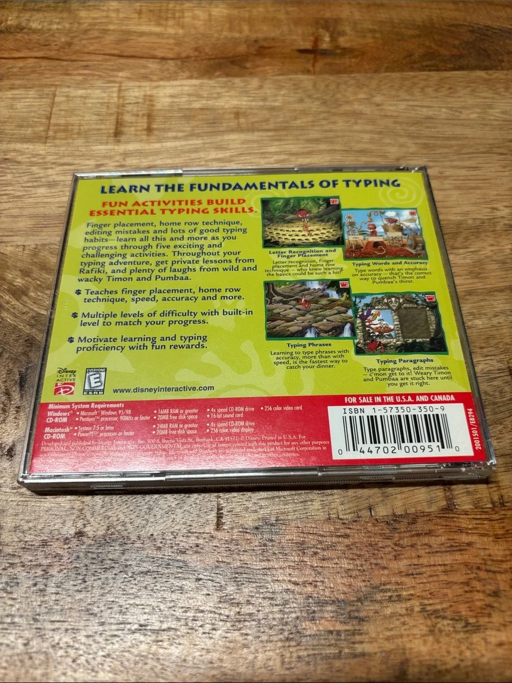 Disney's Adventures in Typing With Timon & Pumbaa Jewel Case Windows 95 Mac 1998